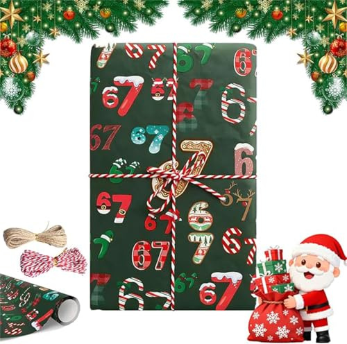 67 Meme Weihnachtsgeschenkpapier - Lustiges Geschenkpapier mit 67 Editionen, Weihnachtsmannpapier, einzigartiges Six Seven Meme-Geschenkpapier, lustiges Urlaubs-Geschenkpapier für Freunde und