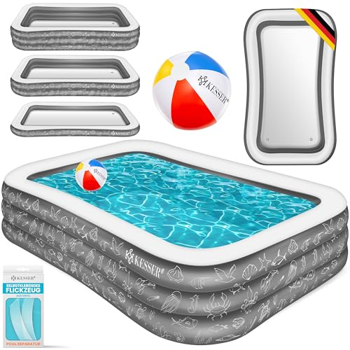KESSER® Aufblasbarer Pool Familienpool für Kinder und Erwachsene Gartenschwimmbad Familienschwimmbad Sommer 305x183x56 cm Planschbecken 1180 Liter Füllmenge Kinderfreundlich Inkl. Flickzeug & Ball