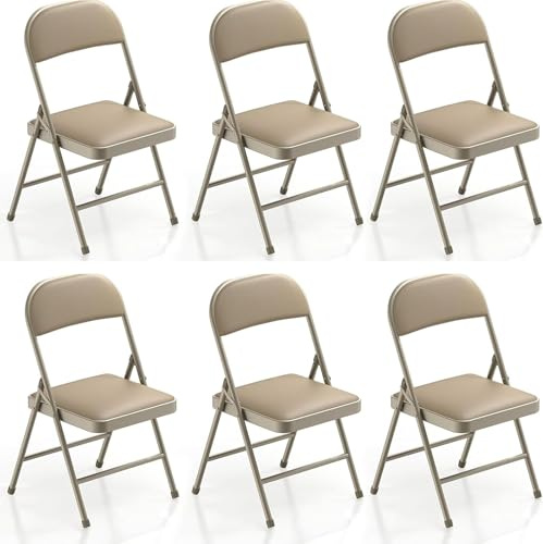 Klappstuhl 6er Set Campingstuhl Faltbar, Metall Gartenstuhl Stapelbar mit PU-Kissen, Multifunktional Stuhl für Gärten Balkon Küchen Esszimmer Terrassen,Outdoor Campingsessel, Campingstuhl 150 kg