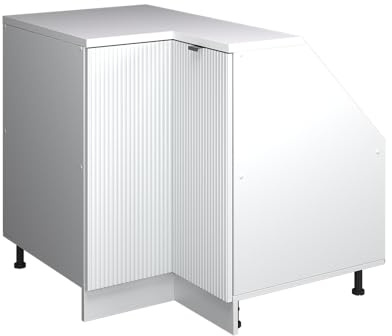 Vicco Eck-Küchenschrank für Dachschrägen R-Line, Weiß Riffel, 75.6 cm mit 1 Tür, Schrankkorpus 60 cm Tiefe, zur freien Kombination innerhalb modularer Küchensysteme