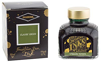 Diamine Ink Bottles - Choose Colour & Bottle Size 80ml/250ml/500ml, Perfect for Artists, Writers, Schools, Large Workplaces (80ml, Classic Green)