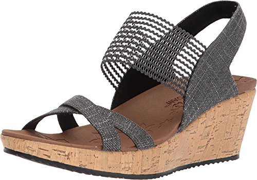 Skechers Women's Beverlee High Tea Sandal,Black Sparkle Linen Gore Trim,6.5 UK