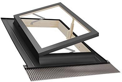 Emica - Lucernario apertura Libro in Alluminio | Linea Best Doppia Vetrata 4-9-4 | Interno Legno Abete | Ideale per uscita sul Tetto | Finestra da tetto (55x78 Base x Altezza)
