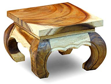 Kinaree Mesa auxiliar de opio natural de 30 x 30 cm, madera de opio de acacia, adecuada como mesita de noche o taburete para flores