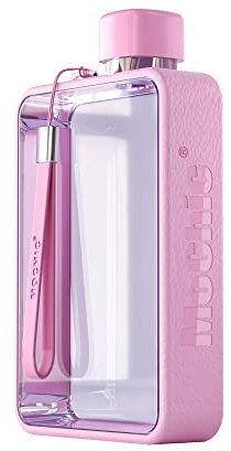 MoChic Botella plana Botella de agua de viaje Botella de agua de viaje portátil A5 sin BPA, adecuada para deportes, camping, gimnasio, al aire libre, 13 onzas, adecuada para cualquier bolsa (rosa)