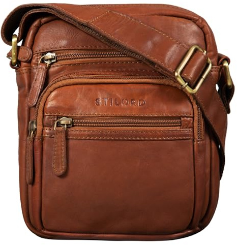 STILORD Fabian Umhängetasche Leder Klein 9,7 Zoll Tablettasche für Herren Damen Leder Vintage Schultertasche DIN A5 Crossbody Bag Echtleder Farbe:Cognac - braun