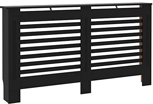 vidaXL Heizkörperverkleidung mit horizontalen Latten Heizkörperabdeckung Heizungsverkleidung Heizung Heizkörper Abdeckung Schwarz 152x19x81,5cm MDF