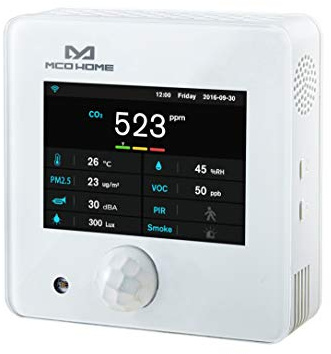 MCO Home A8-9 Multi Sensor/Z-Wave Plus Temperature Sensor, Humidity, PM2.5, CO2, COV, PIR, Lighting, Noise, Smoke, White