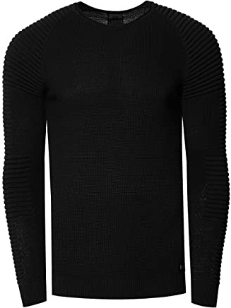 R-Neal Herren Fein-Strick Slim-Fit Biker Strick-Pullover im Individuellem Future Design Langarm-Pullover Rundhals Gerippt 349