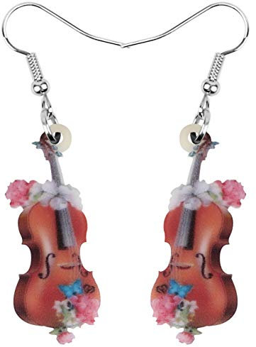 DUOWEI Acryl niedliche Musik Bass E-Gitarre Ohrringe Charms Instrument Tropfen baumeln Schmuck Geschenke für Frauen Teenager Mädchen (Kaffee)