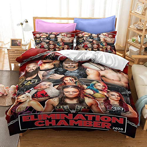 NICHIYOBI World Wrestling Entertainment WWE Bettbezug Bettwäsche Set - Bettbezug und Kissenbezug,Mikrofaser,3D Digital Print dreiteiliger Bettwäsche (11,King 240x220cm+80 * 80cm)