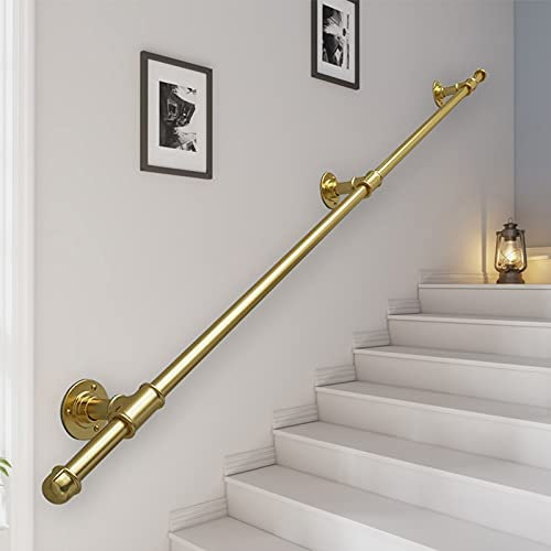 WL-ZZZ Main Courante de Rampe d'escalier Murale, Supports de Rampe de Rampe d'escalier en métal doré en Fer forgé, Support de sécurité pour Rampe de Pied de Balustrade Murale 200 kg - Kit Complet