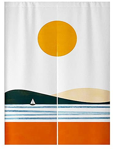 Hiseng Japanische Stil Noren Lang Tür Vorhang Nordische Moderne Kunst Abstrakt Bedruckt Vorhang Café Restaurant Küche Raumteiler Vorhang Schlafzimmer Türdekoration (Sandstrand,85x180cm)