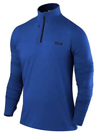 TCA Fusion Long Sleeve Running Top Men - Training Tops for Men - Golf Top Golf Clothing - 1/4 Zip Tops Mens - for Gym Hiking - True Blue, S