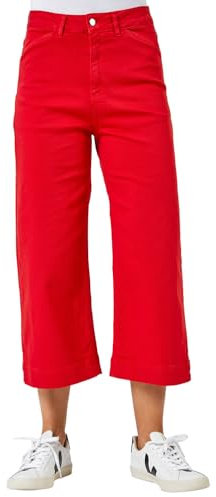 Roman Originials Denim Culottes for Women UK Ladies Cotton Cropped Trouser Wide Leg Jean Stretch Pants Capri 3/4 Length Three Quarter Summer Loose Casual Spring - Red - Size 18