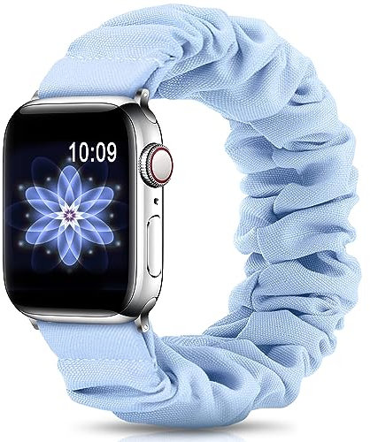 DigiHero Compatible for Apple Watch Straps Scrunchie 38mm 40mm 41mm 42 mm 44mm 45mm, Soft Pattern Printed Fabric Sport Replacement Wristbands for Women with iwatch Series 7/6/5/4 /3/2 /SE,Blue A