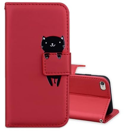 ONETHEFUL Handyhülle Tasche für iPhone 6S/6 Hülle Premium Leder Ständer Flip Case Schutzhülle Brieftasche Etui Huelle rot