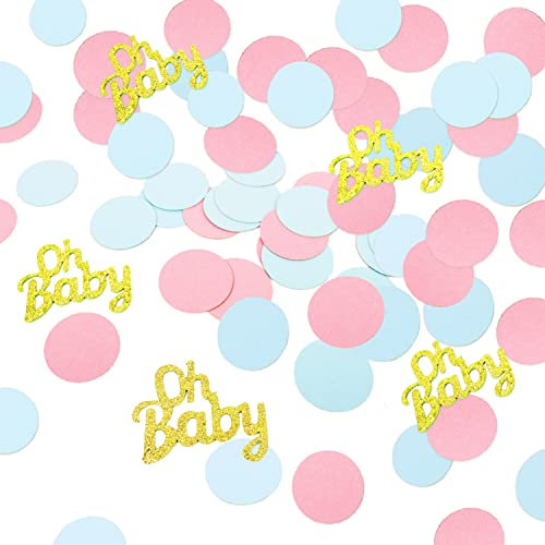 300 Stück Gender Reveal Konfetti Babyparty Dekorationen Oh Baby Pink Blau Runde Papier Tischkonfetti für Babyparty Gender Reveal Party