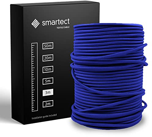 smartect Braided Cable, Navy Blue, 3 Metres 3 Core Electrical Cable (3 x 0.75mm²) Vintage Fabric Electrical Wire for your DIY project