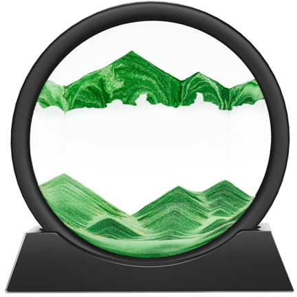 Wai Danie Tableau rotatif avec paysage de sable en 3D, décor fonds marins, fluide, sablier décoratif esthétique pour bureau, salon, pour adultes et enfants (vert 7)