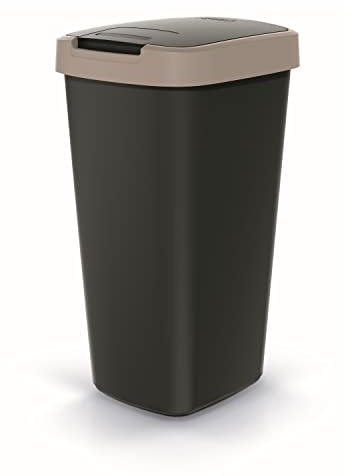 Keden Compacta Q Mülleimer mit Schwing- und Klappdeckel 25L Kunststoff Mülltrennung Abfallbehälter Recycling Abfallsammler (Schwarz/Hellbraun)