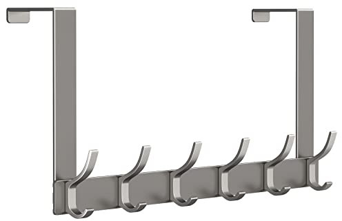 WYTartist Over Door Hanger, Heavy-Duty Over Door Hook Space Saving Over Door Organizer Rack for Hanging Coat, Towel, Bag, Robe (Grey, 6 Hooks)