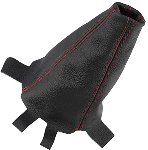 AERZETIX - C66557 - Schalthebelmanschette aus echtem schwarzem leder - kompatibel mit Honda Jazz 2001-2008 - schwarz mit roten nähten - für manuelles getriebe
