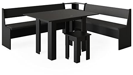Vicco Eckbankgruppe Roman, Küchentisch, Schwarz, 180 x 210 cm mit Tisch