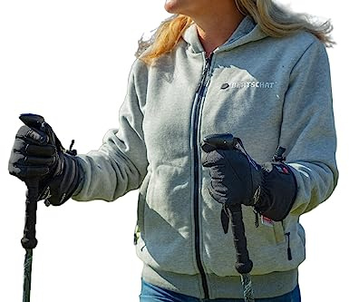 BERTSCHAT Beheizbarer Hoodie Damen – Heizjacke mit 5 Heizzonen & 3 Stufen | Inkl. Powerbank & USB-Ladefunktion | Für Winter & Outdoor | Grau | L
