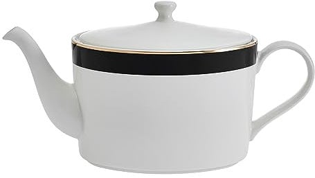 Mikasa Luxe Deco Porzellan Teekanne, große 4-Tassen-Teekanne mit Filter, 1.1L, Art Deco Druck und echte Golddetails, spülmaschinenfest