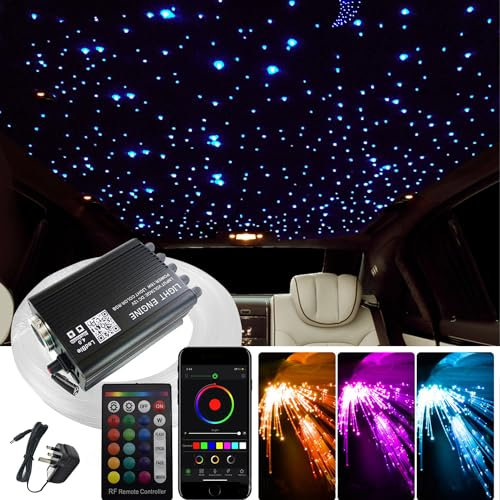 VASTFIRE 16W Starlight Headliner Ceiling Light Kit 500pcs 0.03in 6.56ft Cable Sound Activated APP/Bluetooth Remote Control Fiber Optic Light for Car Roof Home Ceiling