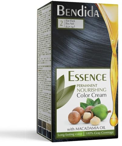 Bendida permanent haarfarbe – haartönung, rot, braun, abmattierung blond, schwarz, aschblond, haarfarben mit macadamiaöl, Haarfärbemittel mit langanhaltende farbe 120ml (2 Blau Schwarz)