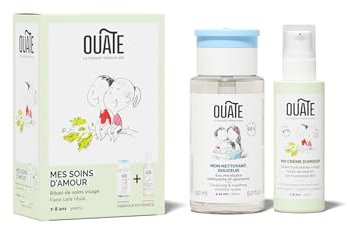 OUATE – Estuche de descubrimiento para el cuidado facial orgánico – Mis tratamientos amorosos – 7-8 años – 1 cuidado hidratante 50 ml + 1 limpiador facial 150 ml – Fórmula vegana – Made in France