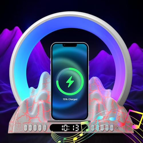 ONXE Sunrise Alarm Clock Wake Up Light, Night Light with Bluetooth Speaker, 5 in 1 Smart LED Wireless Charger Atmosphere Lamp,Small Table Lamp with Radios Function Gifts for Room Decor(White)
