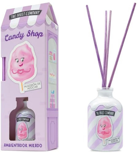 The Fruit Company Ambientador Mikado ALGODÓN DE AZÚCAR Candy Edition 40ml 0% Alcohol y con Extractos Naturales – Difusor Líquido con Varillas – Fragancia Duradera más de 60 días