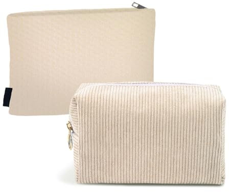 XNIVUIS 2 Pcs Trousse de Toilette de Voyage, Pochette Maquillage, Trousse de Maquillage, Sac à Cosmétiques à Glissière en Velours Côtelé, Organiseur de Toilette Accessoire de Voyage