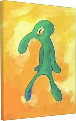 Cartoon Oktopus Leinwand Malerei für Schlafzimmer Lustige Squidward Painting Poster Bild mit Rahmen Dekoration für Wohnzimmer Badezimmer Wasserdicht Fertig Zum Aufhängen 20x30cm