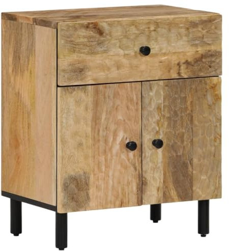 vidaXL Nachttisch, Nachtschrank mit viel Stauraum, Nachtkommode mit Eisenbeinen, Nachtkästchen Nachtkonsole Beistelltisch, Massivholz Mango