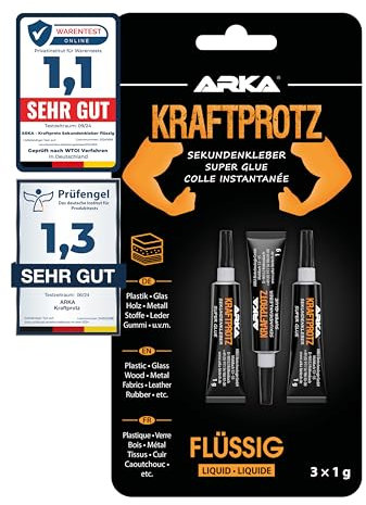 Sekundenkleber Flüssig 3× 1 g – dünnflüssig & kapillar – präzise Mini-Dosierung für feine Risse & Fugen – sauber & kontrolliert – KRAFTPROTZ Superkleber für Modellbau, Brillen, Glas, Holz, Elektronik
