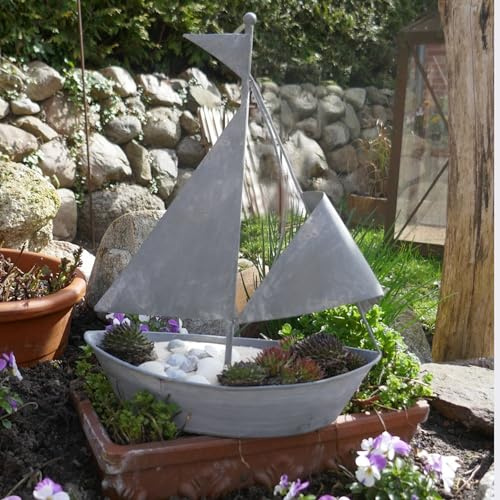 Storm's Gartenzaubereien Segelboot Pflanztopf - Maritime Deko - Gartendeko Metall - Shabby grau 40cm - Innen- und Außendeko
