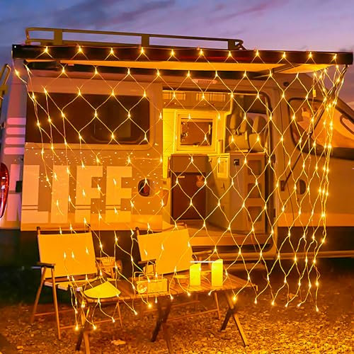 Blumacht Netz-Außenleuchten, 192 Led 9,8x6,5 FT anschließbare Lichterketten Mit verschiedenen Beleuchtungsmodi, LED-Netzlichter für Büsche, Garten, Hinterhof, Urlaub, Weihnachten (Weiß)