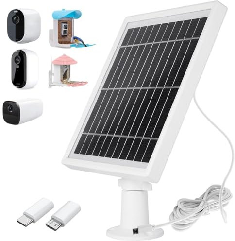 Solar Panel Charger Compatible with Arlo Essential Spotlight/XL Spotlight Camera/2K Outdoor Security Camera (2nd Generation), 9.84ft Cable, 360°Adjustable Mount with Micro USB & Type-C Port (White)