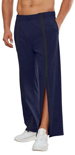 PINSPARK Herren Sporthose Baumwolle Jogger Jogginghose Reha Hose Sweatpants Trainingshose Fitness mit durchgehendem Reissverschluss Blau XL