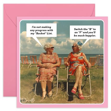 Funny Retro Card For Women - Bucket List - Hilarious Birthday Greeting Cards For Sister Cousin Nana Mum - Best Friend Birthday Ideas - Mothers Day Gift for Her - Comes With Stickers