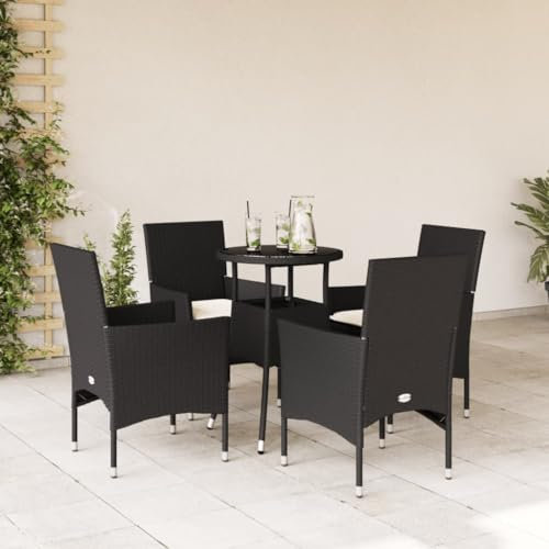 Keyroto Garten sitzgruppe 4 Personen Gartenmöbel Set 4 stühle mit Tisch Rattan essgruppe balkonmöbel 4 Personen Balkon Tisch und stühle Gartengarnitur-Schwarz und Creme-5-tlg-2