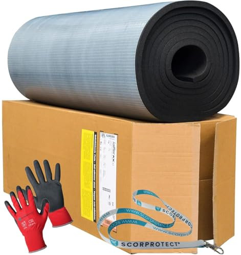 Kaimann Kaiflex® KK Kautschuk Platte selbstklebend + rote Handschuhe CAT2 + SCORPROTECT® Schlüsselband (19 mm 1000 x 6000 mm = 6 m²)