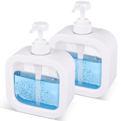 2 Pièces Distributeur Savon Liquide 500ml Pompe Distributeur de Savon Flacon Pompe Vide Distributeur Shampoing et Gel Douche Distributeur Gel Douche Soap Dispenser pour Cuisine Liquide Vaisselle Bain