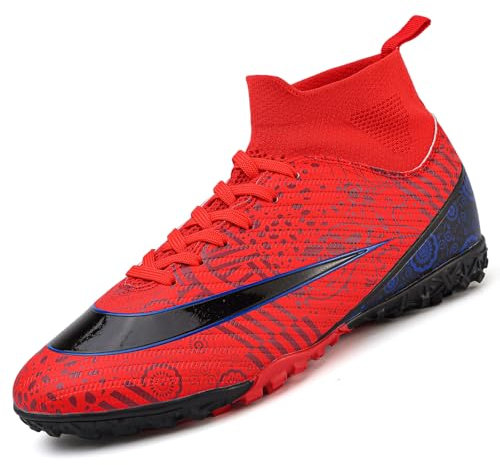 VTASQ Fußballschuhe Herren High Top TF Kunstrasen Fussballschuhe Kinder Jungen Trainingsschuhe Professionelle Athletics Outdoor Sport Turf Football Schuhe Unisex Rot 44 EU