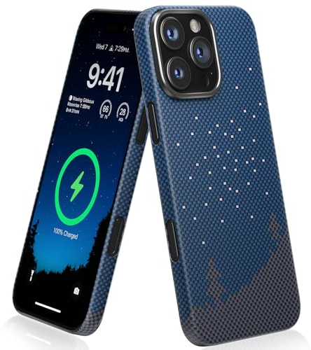 memumi Magnetica Custodia per iPhone 16 Pro Max, Fibra Aramidica Custodia Protettiva, 1500D Fusione tessitura, Morbida al Tatto, Magneti Incorporati