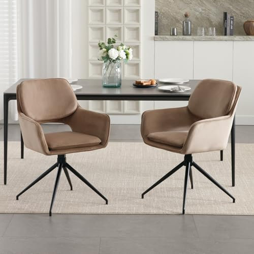 chairus Esszimmerstühle Akzentstühle 2er Set Samt 360° Drehstuhl Sessel Büro Moderne Küchenstühle Polsterstühle für Wohnzimmer (Khaki)